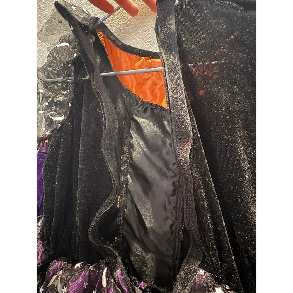 Girls Witch Halloween Costume Dress Purple Black Stars Moons Size 10/12Y
